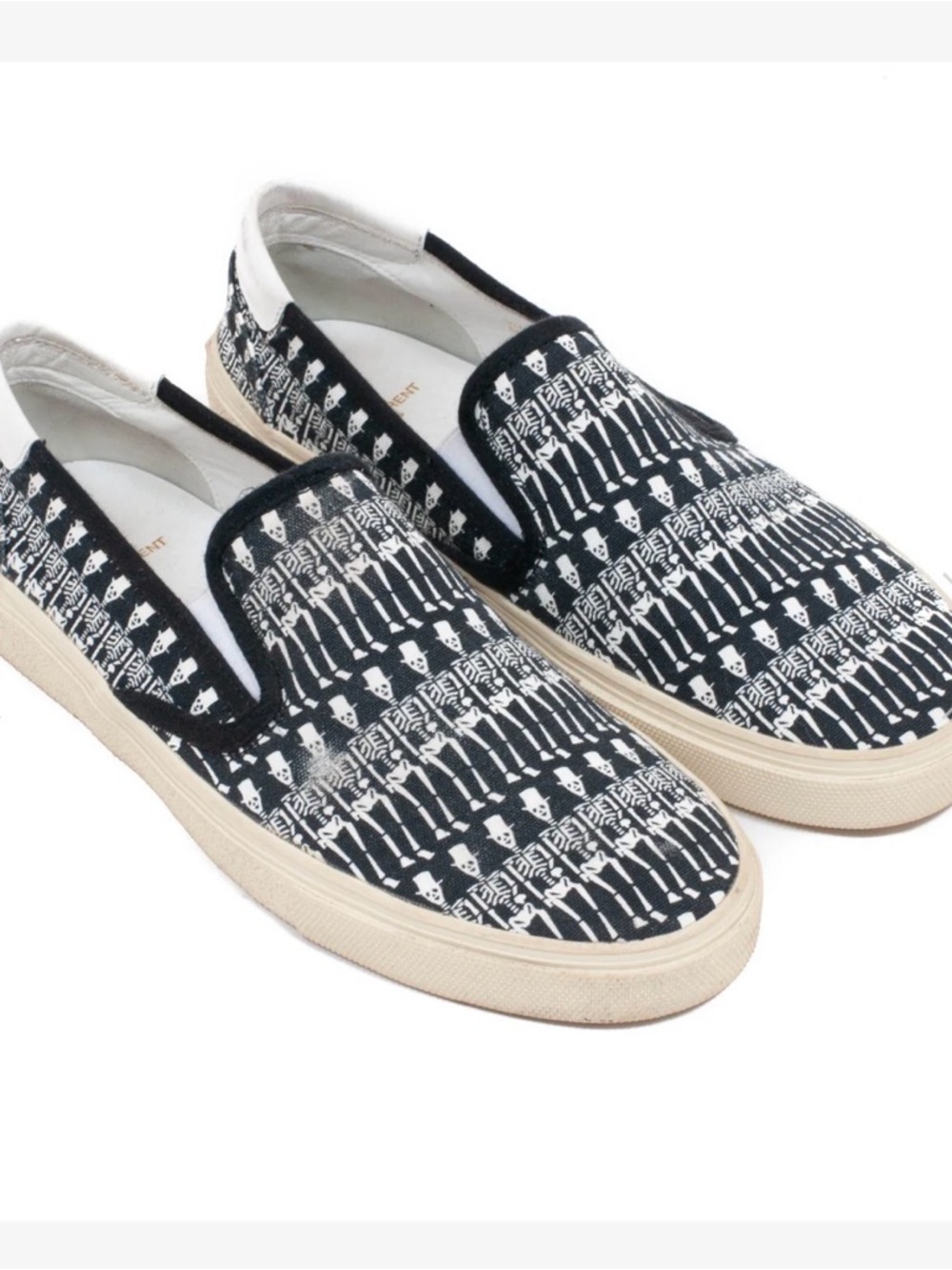 Saint Laurent YSL Skeleton Slip-On Sneakers Black Cream Size 40 (US 9)